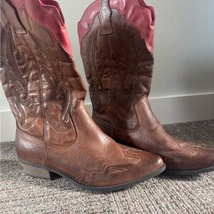 Brown and Red Western Cowboy Boots